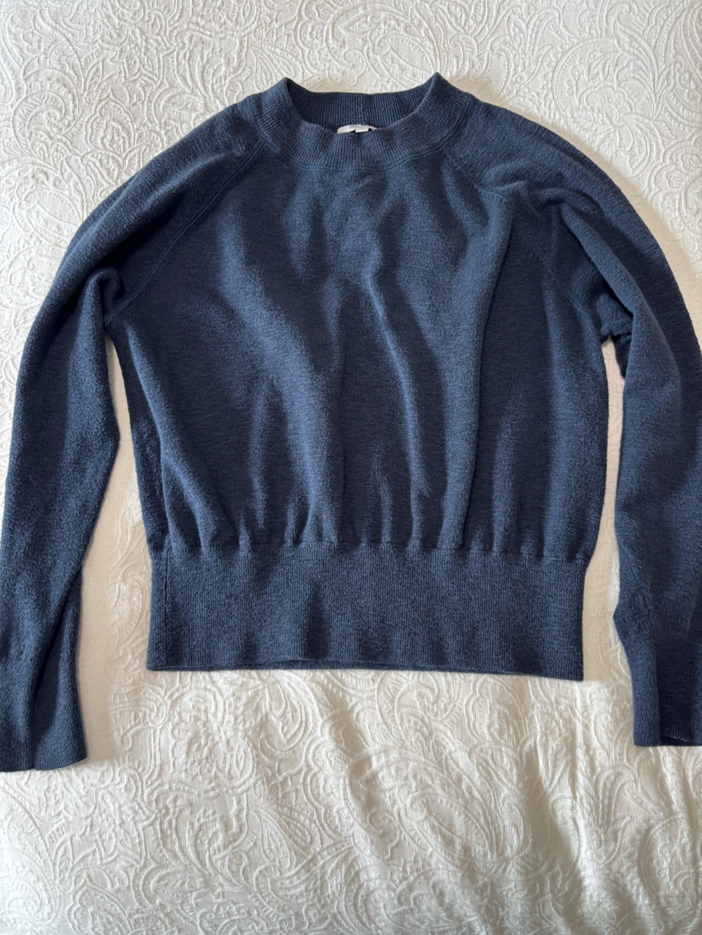 Madewell Blue Cotton Blend Ribbed Hem Raglan Shrunken Crewneck Sweater Small